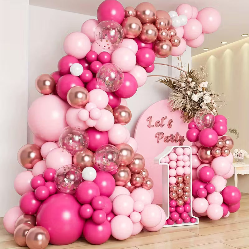 Pink & Rose Gold 1st Birthday Balloon Backdrop