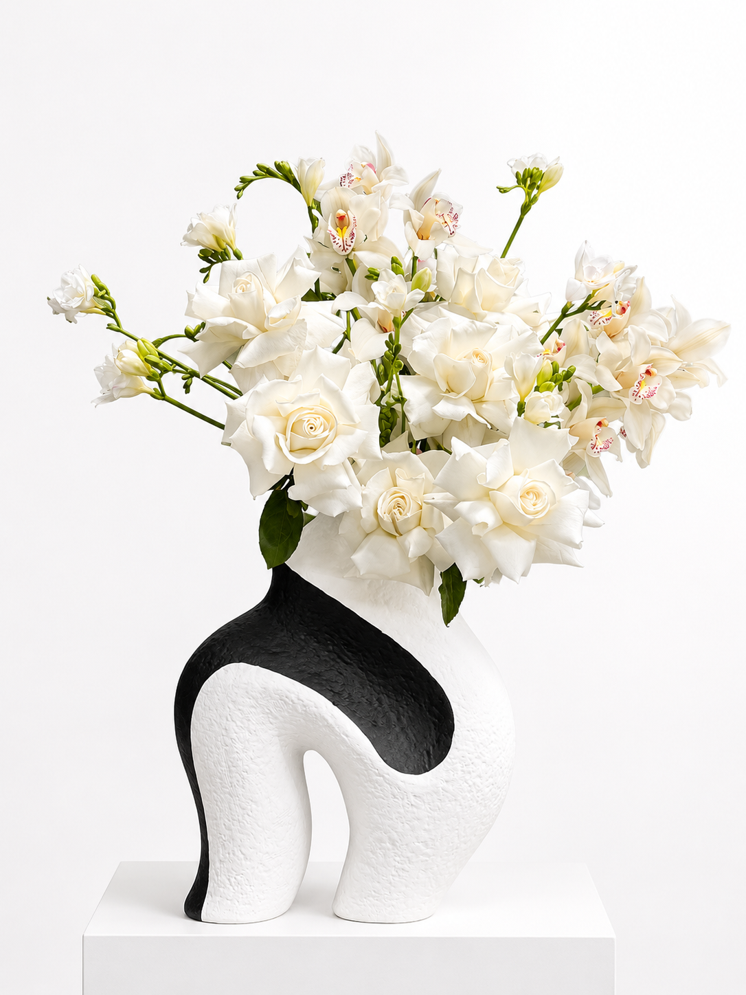 White Rose & Orchid Luxury Vase Arrangement