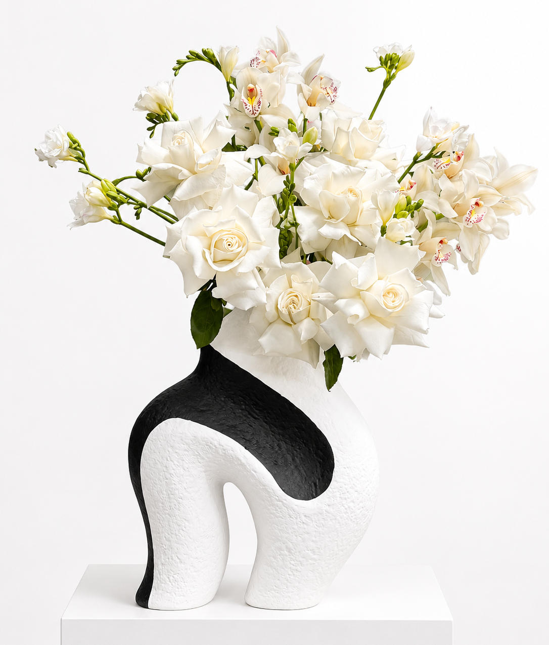 White Rose & Orchid Luxury Vase Arrangement | No.21 Blooms Dubai