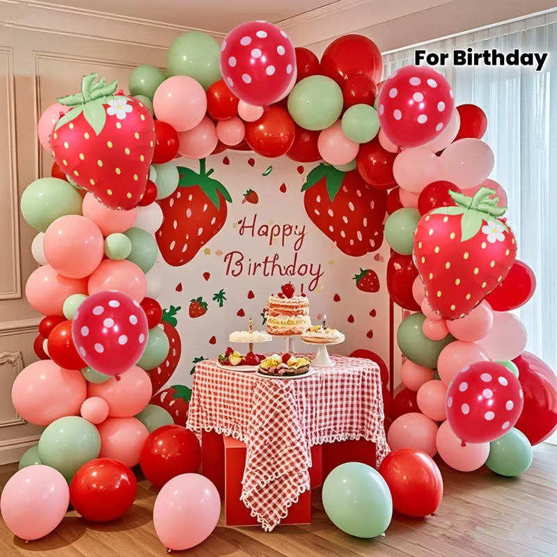 Strawberry 'Happy Birthday' Balloon Arch