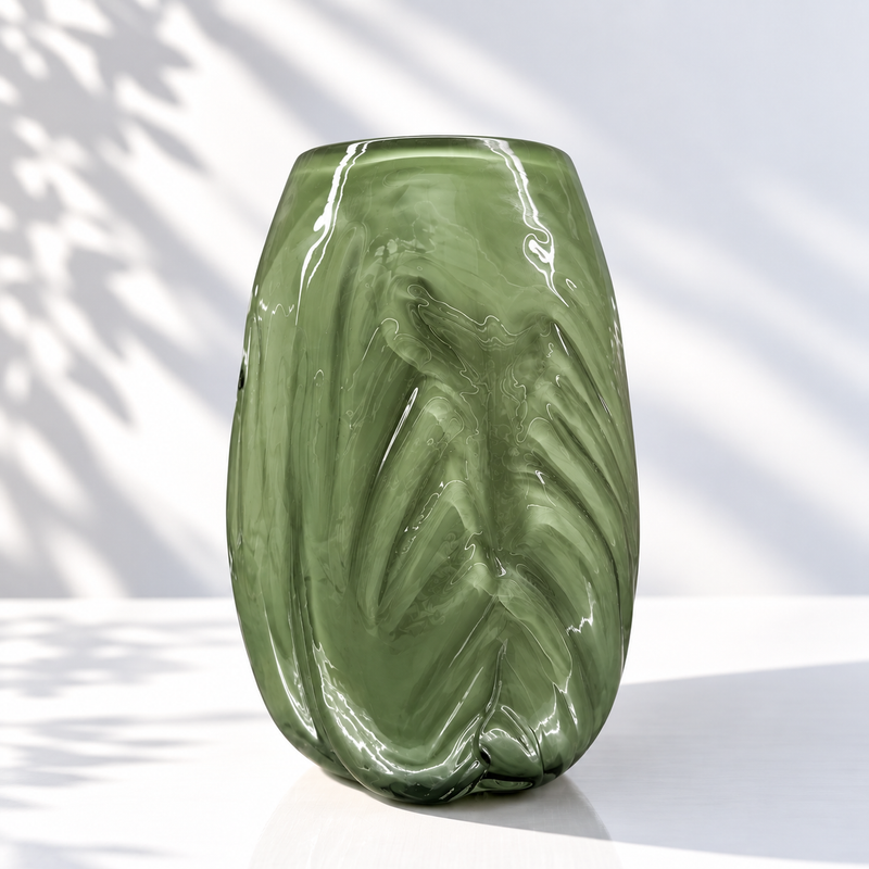 Forêt Pressed Vase — Forest Green Hand-Blown Glass, Glossy | No.21 Blooms Dubai