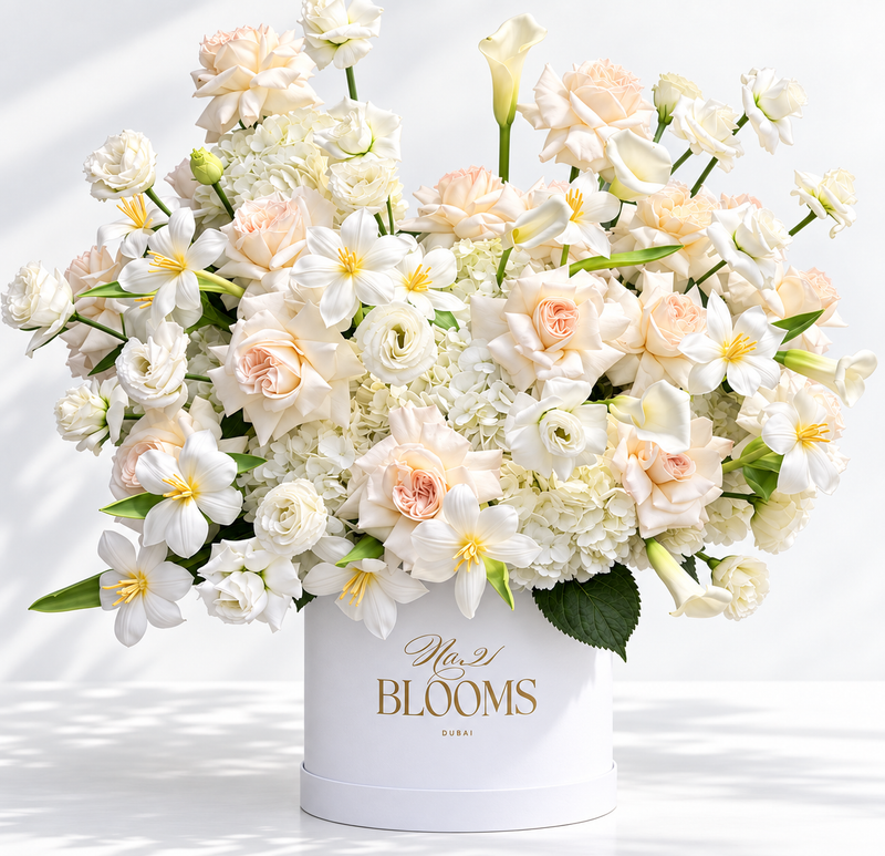 Ivory Reverie — Luxury Hat Box Bouquet | No.21 Blooms Dubai