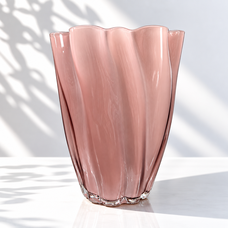 Poudre Ruffle Vase — Blush Hand-Blown Glass, Glossy | No.21 Blooms Dubai