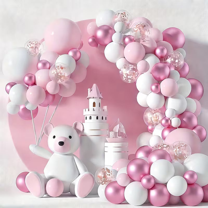 Pink & White Teddy Bear Castle Balloons