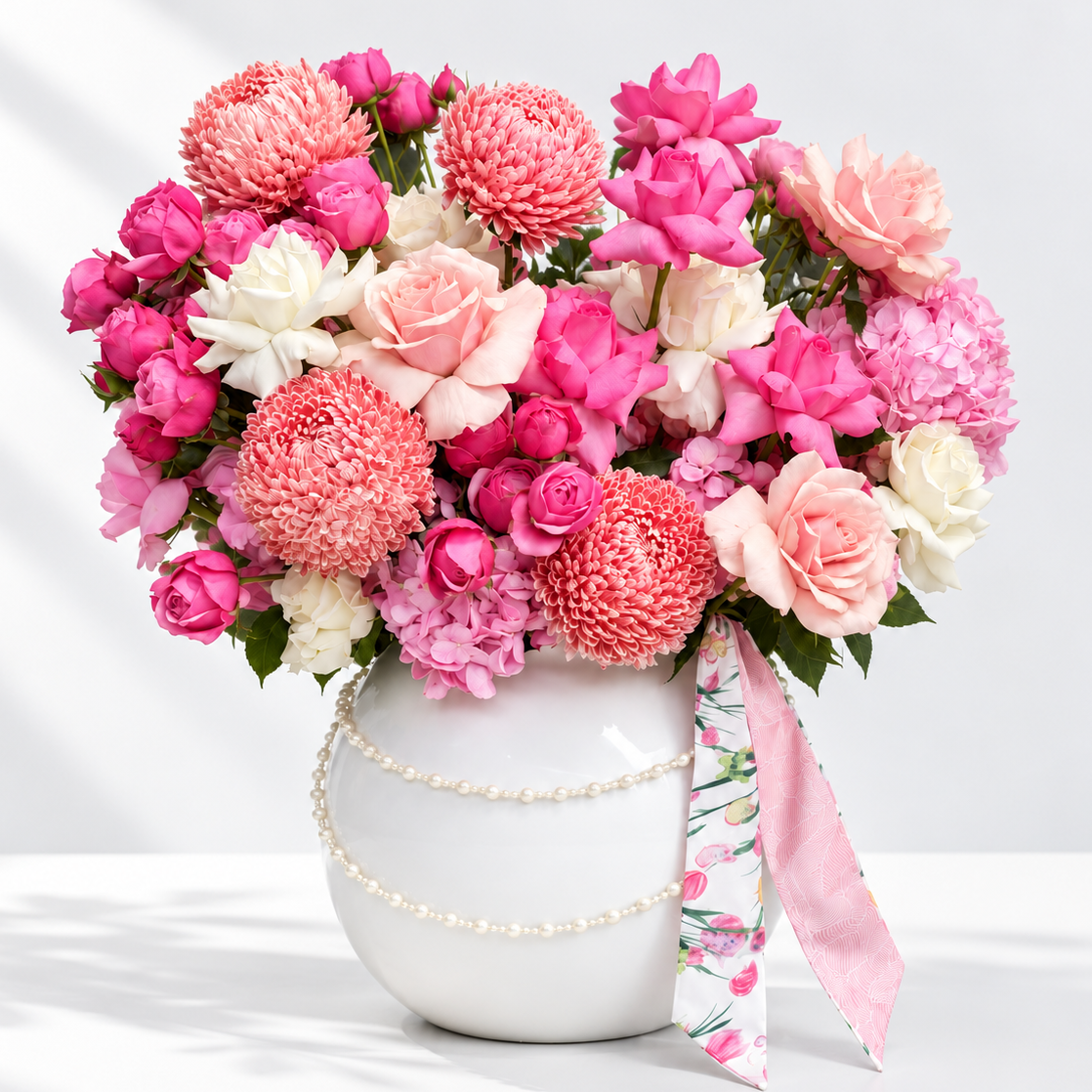 Pearl & Bloom — Romantic Vase Arrangement | No.21 Blooms Dubai