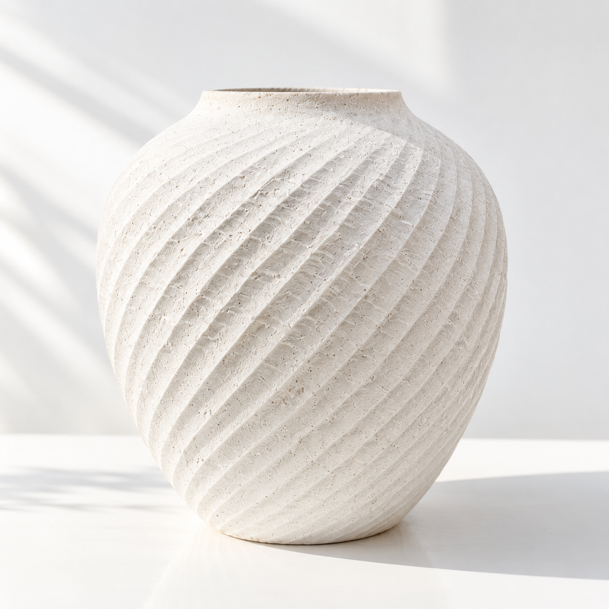Soleil Ribbed Vase — White Ceramic, Matte | No.21 Blooms Dubai