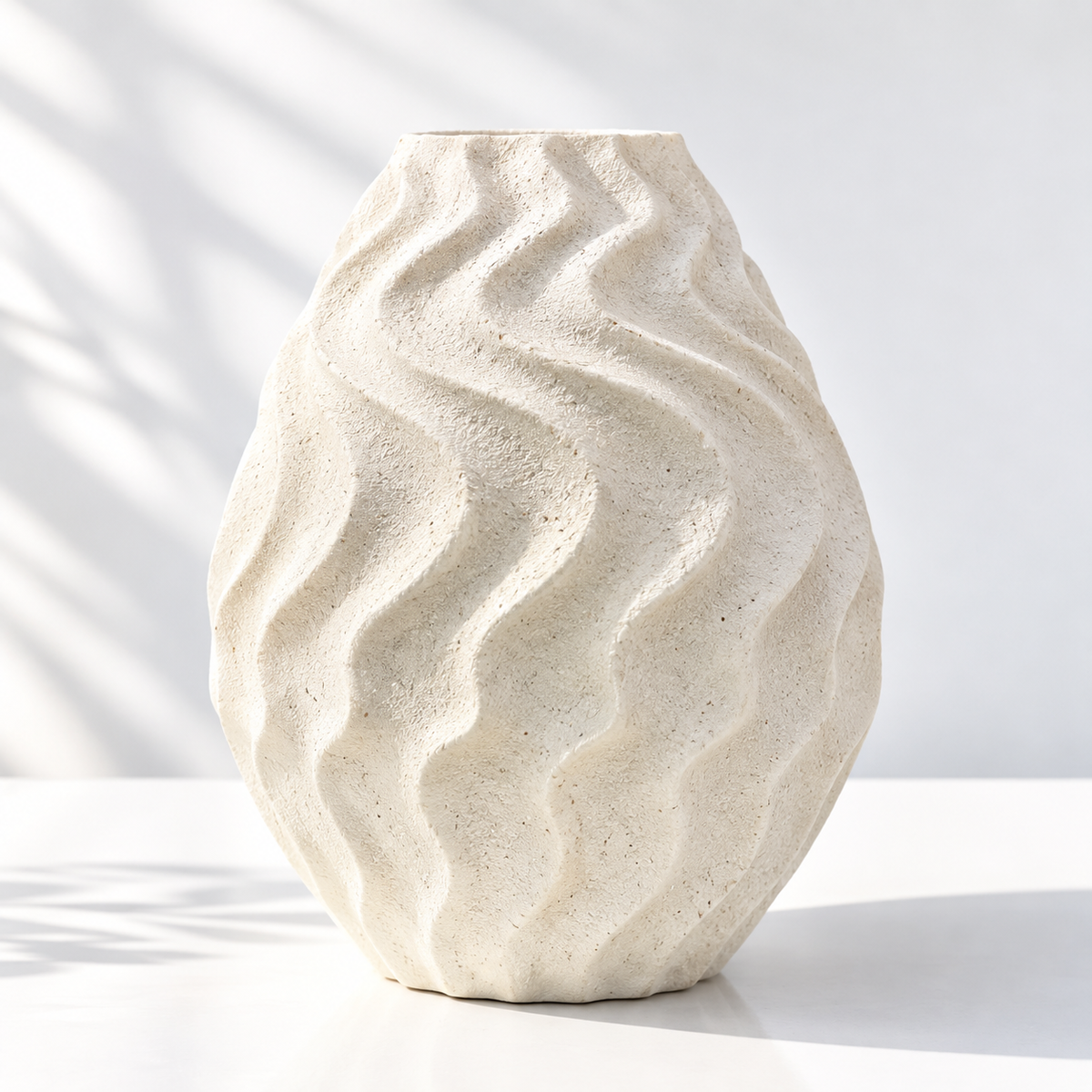 Vague Wave Vase — Cream Ceramic, Matte | No.21 Blooms Dubai