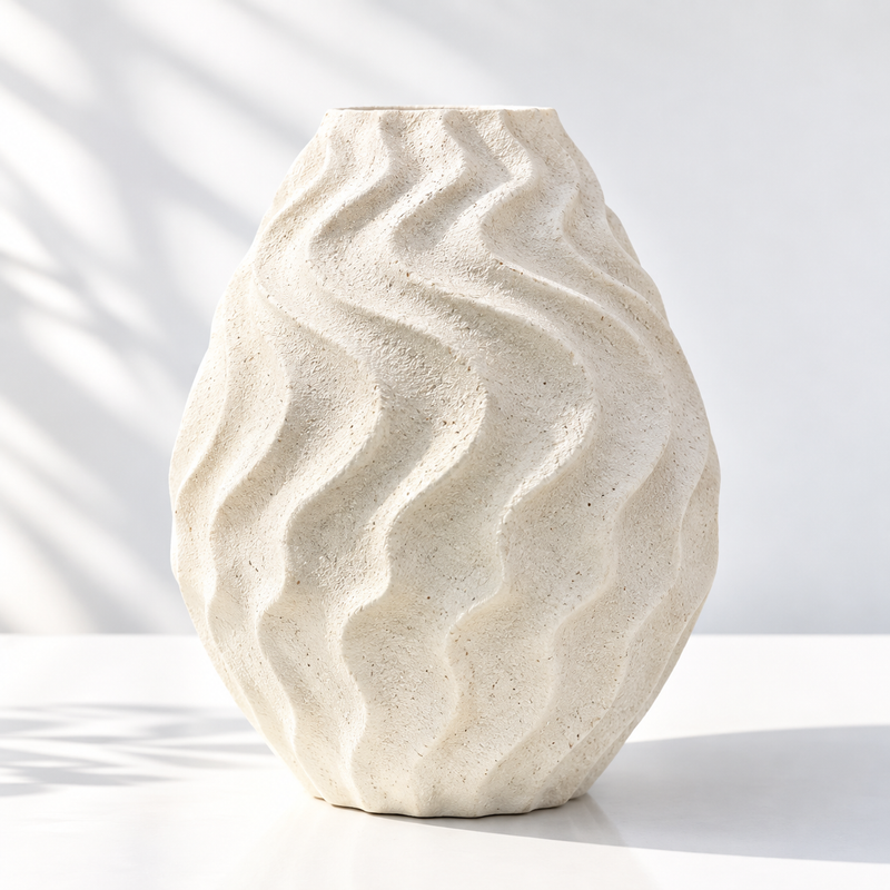 Vague Wave Vase — Cream Ceramic, Matte | No.21 Blooms Dubai